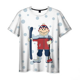 Мужская футболка 3D с принтом Лыжник , 100% полиэфир | прямой крой, круглый вырез горловины, длина до линии бедер | 