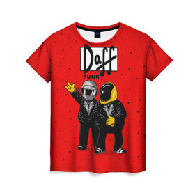 Женская футболка 3D с принтом Daff Punk , 100% полиэфир ( синтетическое хлопкоподобное полотно) | прямой крой, круглый вырез горловины, длина до линии бедер | donut | homer | music | simpson | барт | гомер | музыка | пончик | симпсон