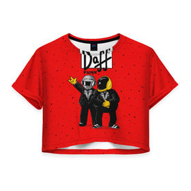 Женская футболка 3D укороченная с принтом Daff Punk , 100% полиэстер | круглая горловина, длина футболки до линии талии, рукава с отворотами | donut | homer | music | simpson | барт | гомер | музыка | пончик | симпсон