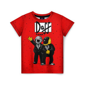 Детская футболка 3D с принтом Daff Punk , 100% гипоаллергенный полиэфир | прямой крой, круглый вырез горловины, длина до линии бедер, чуть спущенное плечо, ткань немного тянется | Тематика изображения на принте: donut | homer | music | simpson | барт | гомер | музыка | пончик | симпсон
