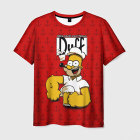 Мужская футболка 3D с принтом Duff Beer , 100% полиэфир | прямой крой, круглый вырез горловины, длина до линии бедер | Тематика изображения на принте: bart | donut | griffin | homer | popeye | simpson | барт | гомер | гриффин | капитан | моряк | симпсон | стьюи | якорь