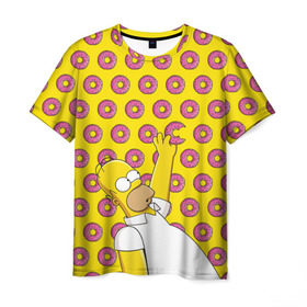 Мужская футболка 3D с принтом Пончики Гомера Симпсона , 100% полиэфир | прямой крой, круглый вырез горловины, длина до линии бедер | Тематика изображения на принте: donut | homer | simpson | гомер | еда | плюшка | пончик | симпсон