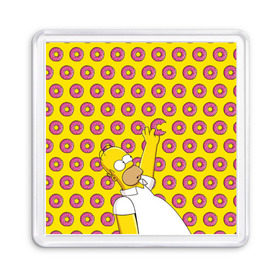 Магнит 55*55 с принтом Пончики Гомера Симпсона , Пластик | Размер: 65*65 мм; Размер печати: 55*55 мм | donut | homer | simpson | гомер | еда | плюшка | пончик | симпсон