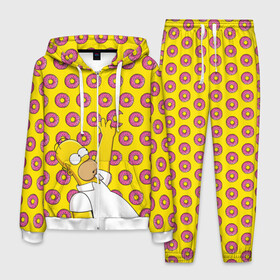 Мужской костюм 3D с принтом Пончики Гомера Симпсона , 100% полиэстер | Манжеты и пояс оформлены тканевой резинкой, двухслойный капюшон со шнурком для регулировки, карманы спереди | donut | homer | simpson | гомер | еда | плюшка | пончик | симпсон