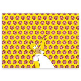 Поздравительная открытка с принтом Пончики Гомера Симпсона , 100% бумага | плотность бумаги 280 г/м2, матовая, на обратной стороне линовка и место для марки
 | Тематика изображения на принте: donut | homer | simpson | гомер | еда | плюшка | пончик | симпсон