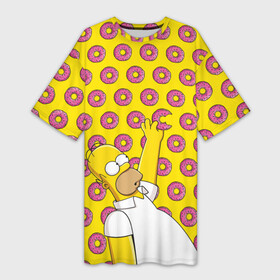 Платье-футболка 3D с принтом Пончики Гомера Симпсона ,  |  | donut | homer | simpson | гомер | еда | плюшка | пончик | симпсон