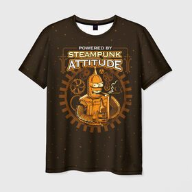 Мужская футболка 3D с принтом Steampunk Attitude , 100% полиэфир | прямой крой, круглый вырез горловины, длина до линии бедер | bender | fry | futurama | hermes | robot | zoidberg | бендер | гермес | зойдберг | робот | туранга | фрай | футурама