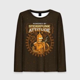 Женский лонгслив 3D с принтом Steampunk Attitude , 100% полиэстер | длинные рукава, круглый вырез горловины, полуприлегающий силуэт | bender | fry | futurama | hermes | robot | zoidberg | бендер | гермес | зойдберг | робот | туранга | фрай | футурама