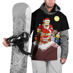 Накидка на куртку 3D с принтом Симпсон - Санта Клаус , 100% полиэстер |  | bart | christmas | happy new year | homer simpson | the simpsons | барт | гомер | дед мороз | луна | новый год | олень | подарки | санта | снег | собака | сосульки