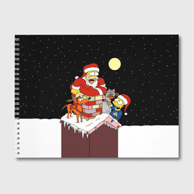 Альбом для рисования с принтом Симпсон - Санта Клаус , 100% бумага
 | матовая бумага, плотность 200 мг. | Тематика изображения на принте: bart | christmas | happy new year | homer simpson | the simpsons | барт | гомер | дед мороз | луна | новый год | олень | подарки | санта | снег | собака | сосульки