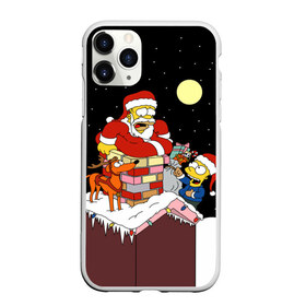 Чехол для iPhone 11 Pro Max матовый с принтом Симпсон - Санта Клаус , Силикон |  | bart | christmas | happy new year | homer simpson | the simpsons | барт | гомер | дед мороз | луна | новый год | олень | подарки | санта | снег | собака | сосульки