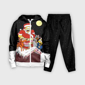 Детский костюм 3D с принтом Симпсон   Санта Клаус ,  |  | Тематика изображения на принте: bart | christmas | happy new year | homer simpson | the simpsons | барт | гомер | дед мороз | луна | новый год | олень | подарки | санта | снег | собака | сосульки