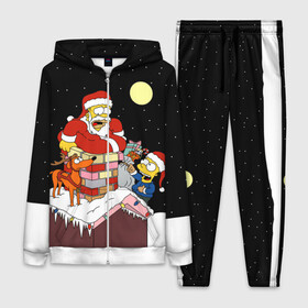 Женский костюм 3D с принтом Симпсон   Санта Клаус ,  |  | bart | christmas | happy new year | homer simpson | the simpsons | барт | гомер | дед мороз | луна | новый год | олень | подарки | санта | снег | собака | сосульки