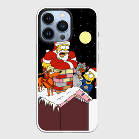 Чехол для iPhone 13 Pro с принтом Симпсон   Санта Клаус ,  |  | bart | christmas | happy new year | homer simpson | the simpsons | барт | гомер | дед мороз | луна | новый год | олень | подарки | санта | снег | собака | сосульки