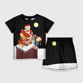 Детский костюм с шортами 3D с принтом Симпсон   Санта Клаус ,  |  | bart | christmas | happy new year | homer simpson | the simpsons | барт | гомер | дед мороз | луна | новый год | олень | подарки | санта | снег | собака | сосульки