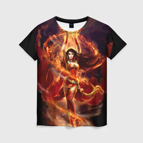 Женская футболка 3D с принтом Девушка в огне , 100% полиэфир ( синтетическое хлопкоподобное полотно) | прямой крой, круглый вырез горловины, длина до линии бедер | beautiful | fantasy | fire | girl | young | девушка | красивая | молодая | огонь | фантазия