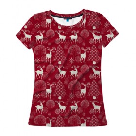 Женская футболка 3D с принтом Олени , 100% полиэфир ( синтетическое хлопкоподобное полотно) | прямой крой, круглый вырез горловины, длина до линии бедер | deer | forest | new year | snow | tree | trees | деревья | елки | лес | олени | снег | снежинки