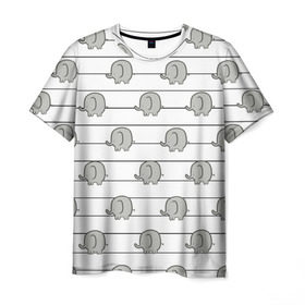 Мужская футболка 3D с принтом Милые слоны , 100% полиэфир | прямой крой, круглый вырез горловины, длина до линии бедер | линии | милые слоники понравятся вашим любимым. слон | полосы | серый | слоник | слоны