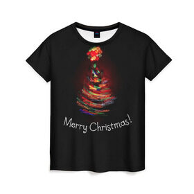 Женская футболка 3D с принтом Елочка , 100% полиэфир ( синтетическое хлопкоподобное полотно) | прямой крой, круглый вырез горловины, длина до линии бедер | christmas | new year | winter | дед мороз | зима | новый год | рождество