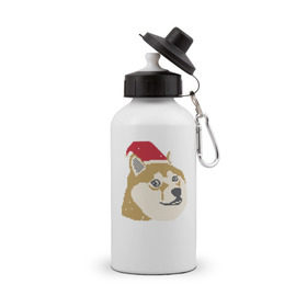Бутылка спортивная с принтом Doge новогодний , металл | емкость — 500 мл, в комплекте две пластиковые крышки и карабин для крепления | doge | doge новогодний | интернет приколы | новый год | подарок на новый год