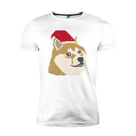 Мужская футболка премиум с принтом Doge новогодний , 92% хлопок, 8% лайкра | приталенный силуэт, круглый вырез ворота, длина до линии бедра, короткий рукав | Тематика изображения на принте: doge | doge новогодний | интернет приколы | новый год | подарок на новый год