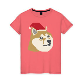 Женская футболка хлопок с принтом Doge новогодний , 100% хлопок | прямой крой, круглый вырез горловины, длина до линии бедер, слегка спущенное плечо | doge | doge новогодний | интернет приколы | новый год | подарок на новый год