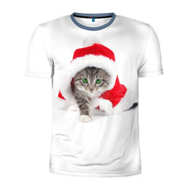 Мужская футболка 3D спортивная с принтом Новогодняя Киса , 100% полиэстер с улучшенными характеристиками | приталенный силуэт, круглая горловина, широкие плечи, сужается к линии бедра | cat | christmas | new year | winter | дед мороз | зима | кисы | кошки | новый год | рождество
