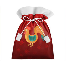 Подарочный 3D мешок с принтом Год петуха , 100% полиэстер | Размер: 29*39 см | Тематика изображения на принте: год петуха | красный | новый год | огненный петух | петух | снежинки