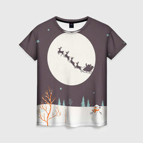 Женская футболка 3D с принтом Олени Санты , 100% полиэфир ( синтетическое хлопкоподобное полотно) | прямой крой, круглый вырез горловины, длина до линии бедер | christmas | new year | winter | дед мороз | зима | новый год | рождество