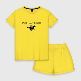 Женская пижама с шортиками хлопок с принтом Camp Half-Blood , 100% хлопок | футболка прямого кроя, шорты свободные с широкой мягкой резинкой | Тематика изображения на принте: halfblood | percy jackson | перси джексон