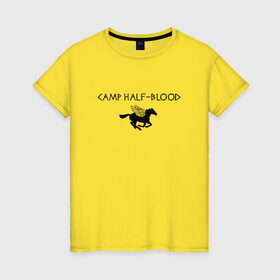 Женская футболка хлопок с принтом Camp Half-Blood , 100% хлопок | прямой крой, круглый вырез горловины, длина до линии бедер, слегка спущенное плечо | halfblood | percy jackson | перси джексон