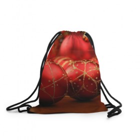 Рюкзак-мешок 3D с принтом Красные украшения , 100% полиэстер | плотность ткани — 200 г/м2, размер — 35 х 45 см; лямки — толстые шнурки, застежка на шнуровке, без карманов и подкладки | елка | игрушки | красный | новый год | праздник | украшения