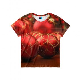 Детская футболка 3D с принтом Красные украшения , 100% гипоаллергенный полиэфир | прямой крой, круглый вырез горловины, длина до линии бедер, чуть спущенное плечо, ткань немного тянется | Тематика изображения на принте: елка | игрушки | красный | новый год | праздник | украшения
