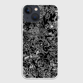 Чехол для iPhone 13 mini с принтом Монстры ,  |  | background | black | dark | devils | evil | force | ghosts | graphic | monsters | графика | дьяволы | монстры | нечисть | привидения | силы | тёмные | фон | черный