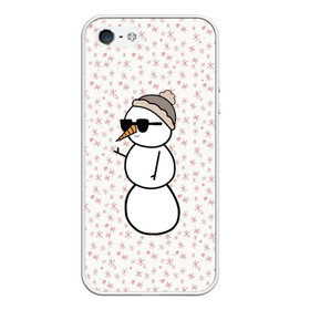 Чехол для iPhone 5/5S матовый с принтом Крутой снеговик 2 , Силикон | Область печати: задняя сторона чехла, без боковых панелей | зима | новогодний | очки | паттерн | рождество | снежинки