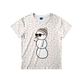 Детская футболка 3D с принтом Крутой снеговик 2 , 100% гипоаллергенный полиэфир | прямой крой, круглый вырез горловины, длина до линии бедер, чуть спущенное плечо, ткань немного тянется | зима | новогодний | очки | паттерн | рождество | снежинки