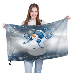 Флаг 3D с принтом С Новым годом! , 100% полиэстер | плотность ткани — 95 г/м2, размер — 67 х 109 см. Принт наносится с одной стороны | рождество | снеговик | снежинки