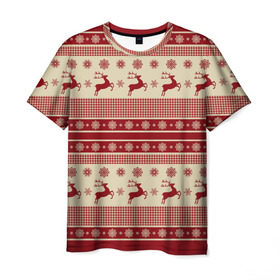 Мужская футболка 3D с принтом Зимние олени , 100% полиэфир | прямой крой, круглый вырез горловины, длина до линии бедер | happy new year | ёлка | зима | олень | праздник | снег | снежинка