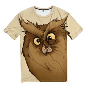 Мужская футболка 3D с принтом Грустная сова , 100% полиэфир | прямой крой, круглый вырез горловины, длина до линии бедер | глаза | клюв | пернатые | перья | прикольные картинки | птица | сова