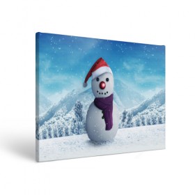 Холст прямоугольный с принтом Снеговик , 100% ПВХ |  | Тематика изображения на принте: happy new year | блеск | ёлка | зима | игрушки. праздник | конфетти | новый год | подарки | снег