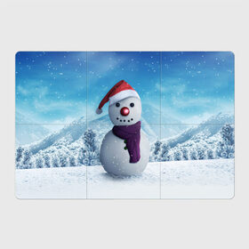 Магнитный плакат 3Х2 с принтом Снеговик , Полимерный материал с магнитным слоем | 6 деталей размером 9*9 см | happy new year | блеск | ёлка | зима | игрушки. праздник | конфетти | новый год | подарки | снег