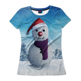Женская футболка 3D с принтом Снеговик , 100% полиэфир ( синтетическое хлопкоподобное полотно) | прямой крой, круглый вырез горловины, длина до линии бедер | happy new year | блеск | ёлка | зима | игрушки. праздник | конфетти | новый год | подарки | снег