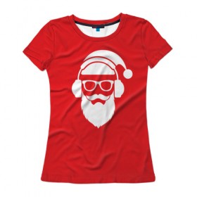 Женская футболка 3D с принтом Дед мороз , 100% полиэфир ( синтетическое хлопкоподобное полотно) | прямой крой, круглый вырез горловины, длина до линии бедер | 2017 | аудио | борода | дед мороз | музыка | наушники | новый год | очки | подарки | праздник | усы | хипстер