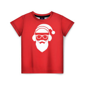 Детская футболка 3D с принтом Дед мороз , 100% гипоаллергенный полиэфир | прямой крой, круглый вырез горловины, длина до линии бедер, чуть спущенное плечо, ткань немного тянется | 2017 | аудио | борода | дед мороз | музыка | наушники | новый год | очки | подарки | праздник | усы | хипстер