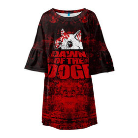 Детское платье 3D с принтом Dawn of the Doge , 100% полиэстер | прямой силуэт, чуть расширенный к низу. Круглая горловина, на рукавах — воланы | Тематика изображения на принте: dog | doge | walking dead | zombie | додж | зомби | мем | собака | ходячие мертвецы
