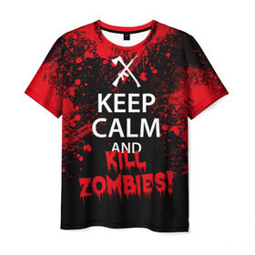 Мужская футболка 3D с принтом Keep Calm & Kill Zombies , 100% полиэфир | прямой крой, круглый вырез горловины, длина до линии бедер | bone | carl | rick | skelet | skull | walking dead | zombie | граймс | зомби | карл | нежить | нечисть | рик | скелет | ходячие мертвецы | череп