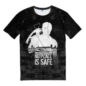 Мужская футболка 3D с принтом No Place is Safe , 100% полиэфир | прямой крой, круглый вырез горловины, длина до линии бедер | bone | carl | rick | skelet | skull | walking dead | zombie | граймс | зомби | карл | кости | рик | скелет | ходячие мертвецы | череп