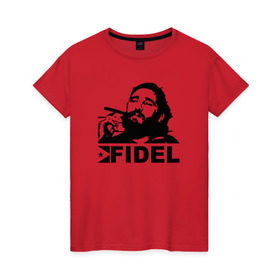 Женская футболка хлопок с принтом Фидель, Кастро , 100% хлопок | прямой крой, круглый вырез горловины, длина до линии бедер, слегка спущенное плечо | castro | che | fidel | guevara | гевара | кастро | фидель | че