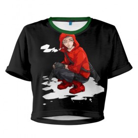 Женская футболка 3D укороченная с принтом Волчонок , 100% полиэстер | круглая горловина, длина футболки до линии талии, рукава с отворотами | teen wolf