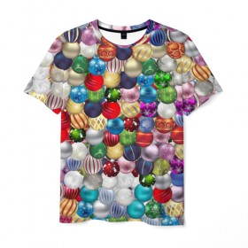 Мужская футболка 3D с принтом Елочнные шары , 100% полиэфир | прямой крой, круглый вырез горловины, длина до линии бедер | Тематика изображения на принте: ёлка | ель | новый год | праздник | рождество | украшение | шарик